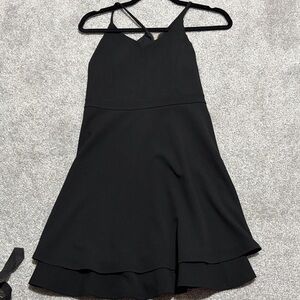 Emerald Sundae Black Mini V-Neck Spaghetti Strap Dress